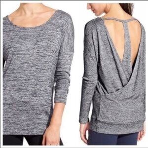 Athleta Pose Open Back Layered Long Sleeve Heathered Gray Top S